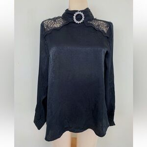 Zara Black Backless Long Sleeve Blouse